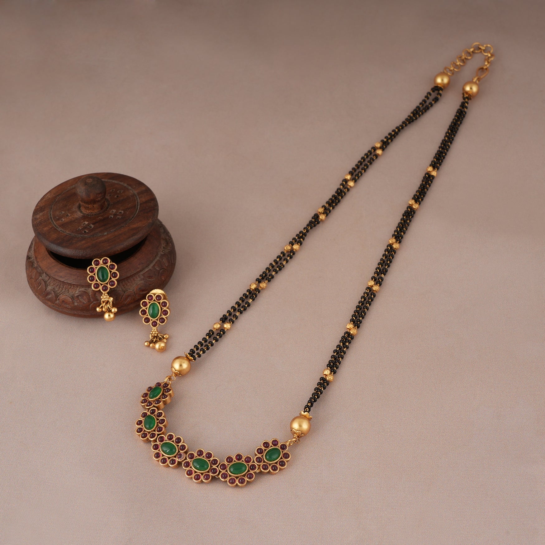 Amazing Ruby Stone Long Gold Mangalsutra Set
