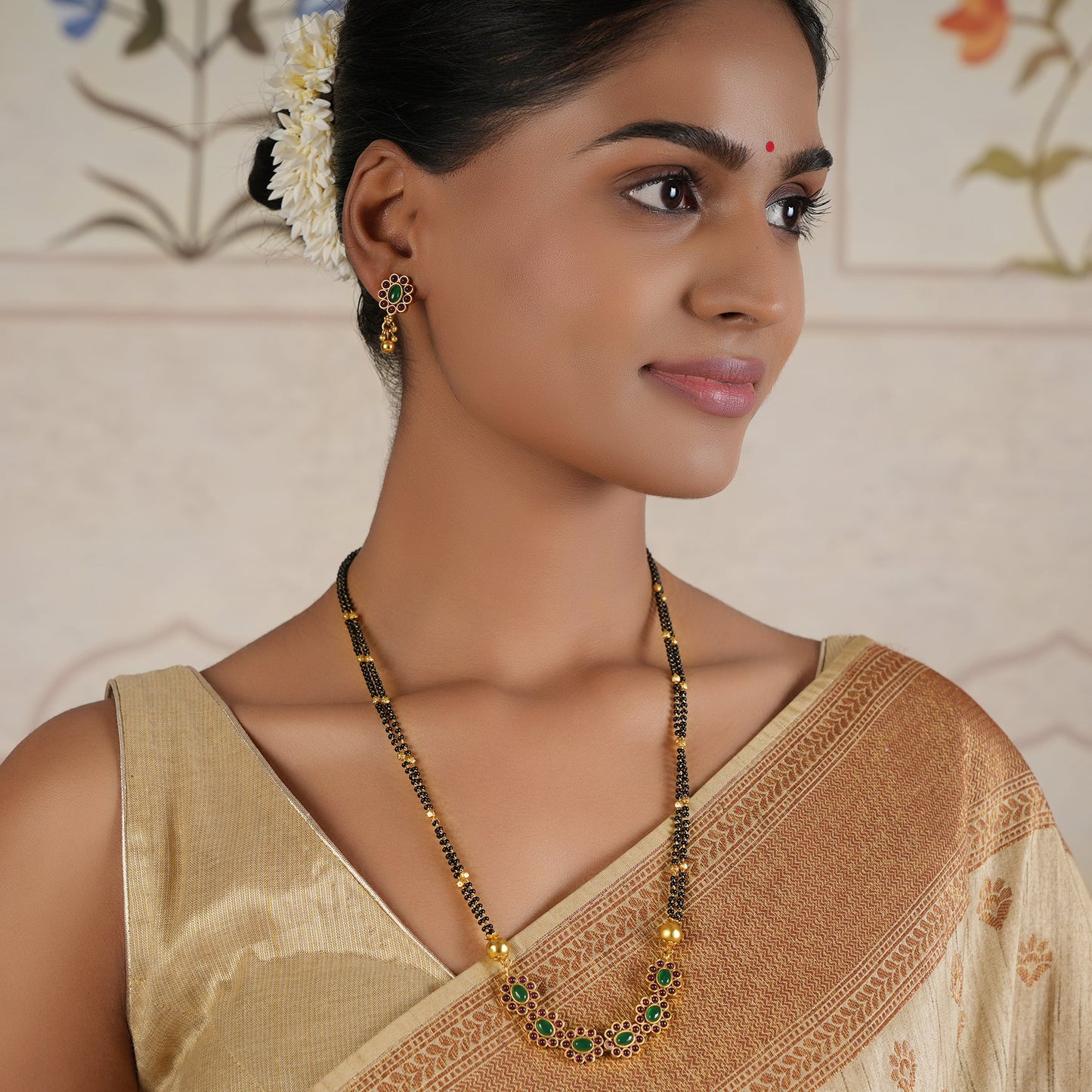 Amazing Ruby Stone Long Gold Mangalsutra Set