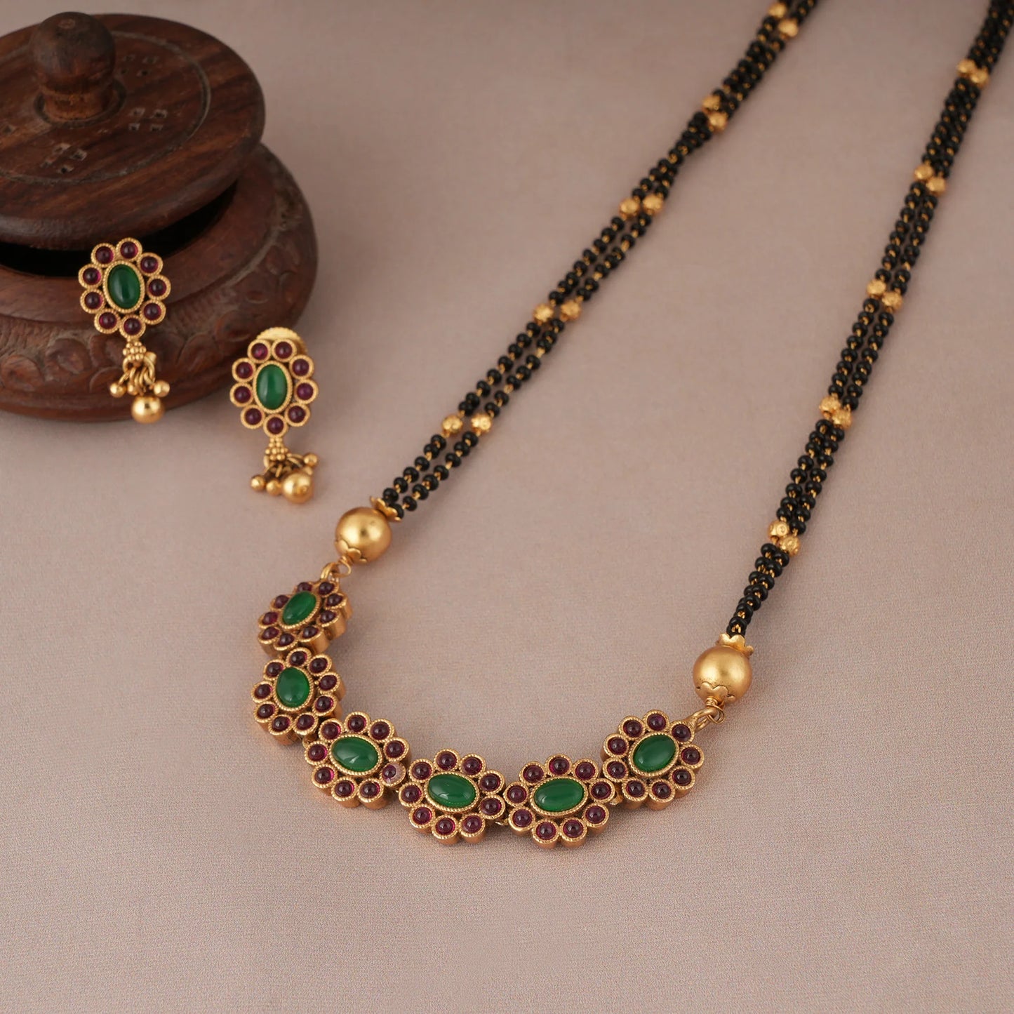 Amazing Ruby Stone Long Gold Mangalsutra Set
