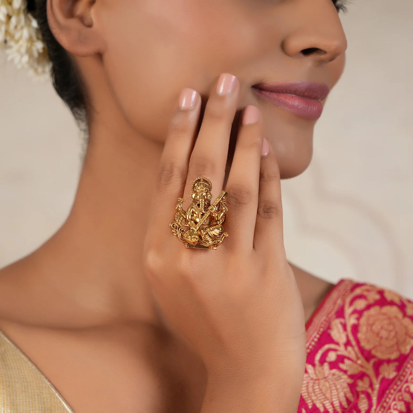 Bhaktimay Gold Ganesh Finger Ring