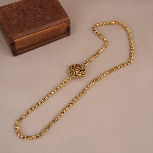 Antique gold plated side brooch reversible chain for women