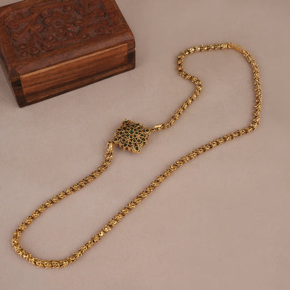Antique gold plated side brooch reversible chain for women