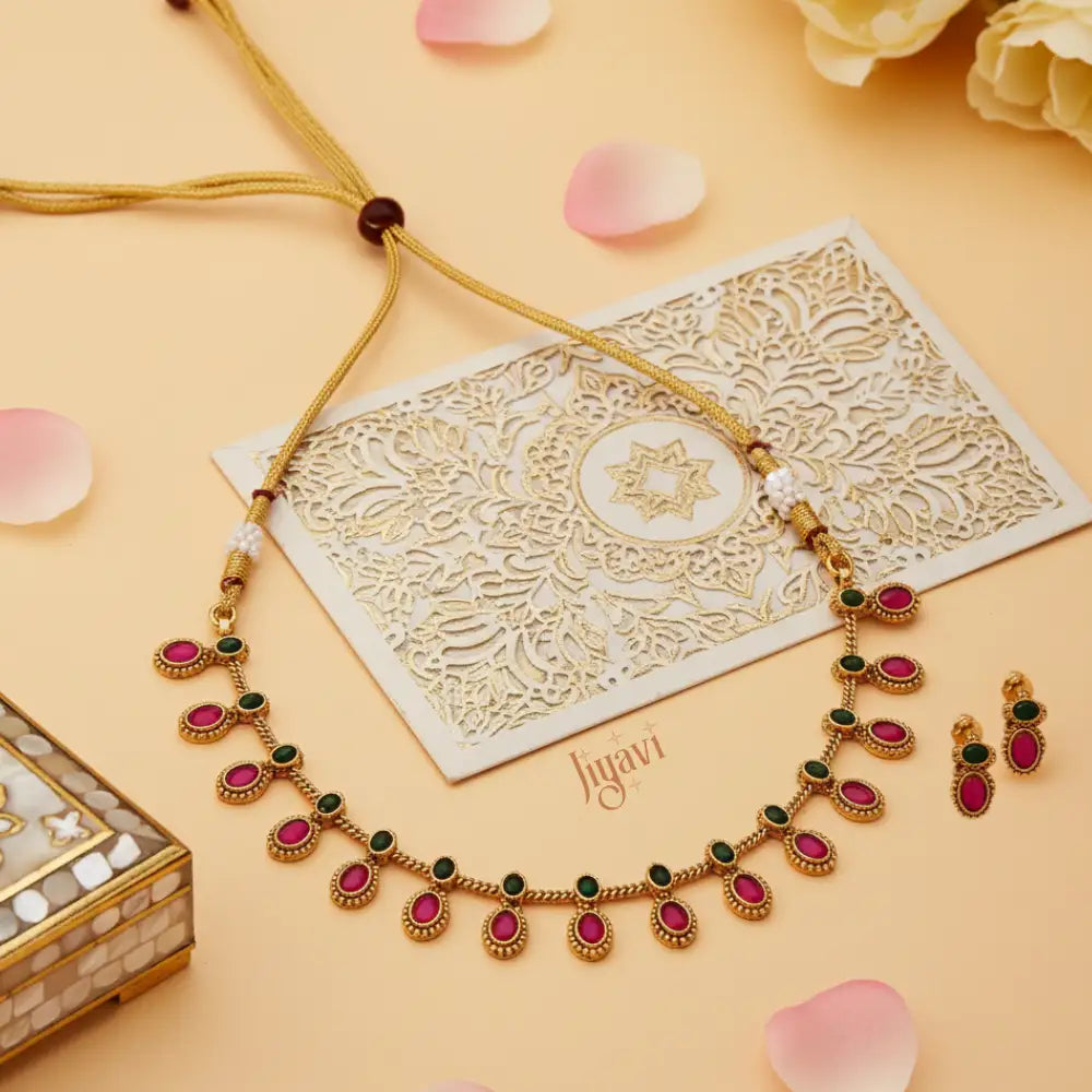 Red stone Traditional Necklace Set