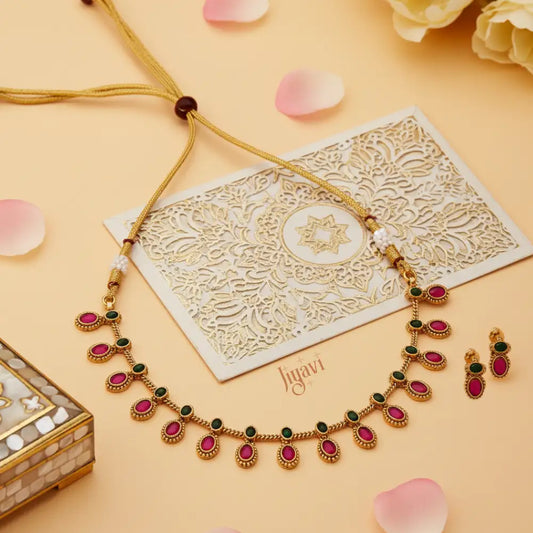 Red stone Traditional Necklace Set