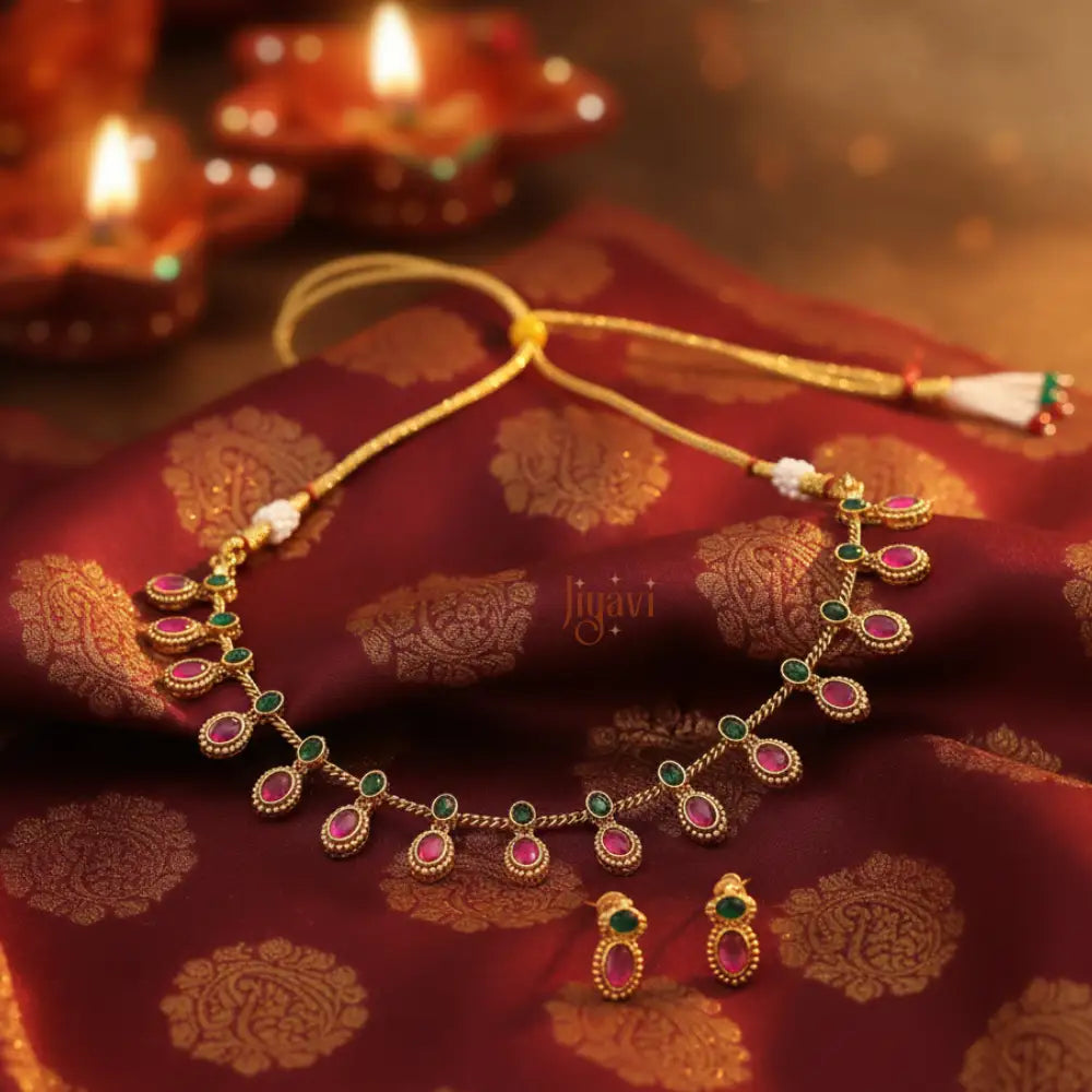 Red stone Traditional Necklace Set