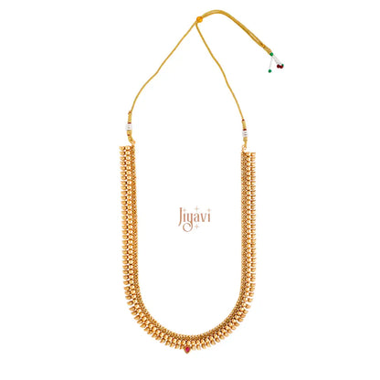 Gold necklace with red accents on a white background, featuring the brand 'Jiyavi'.