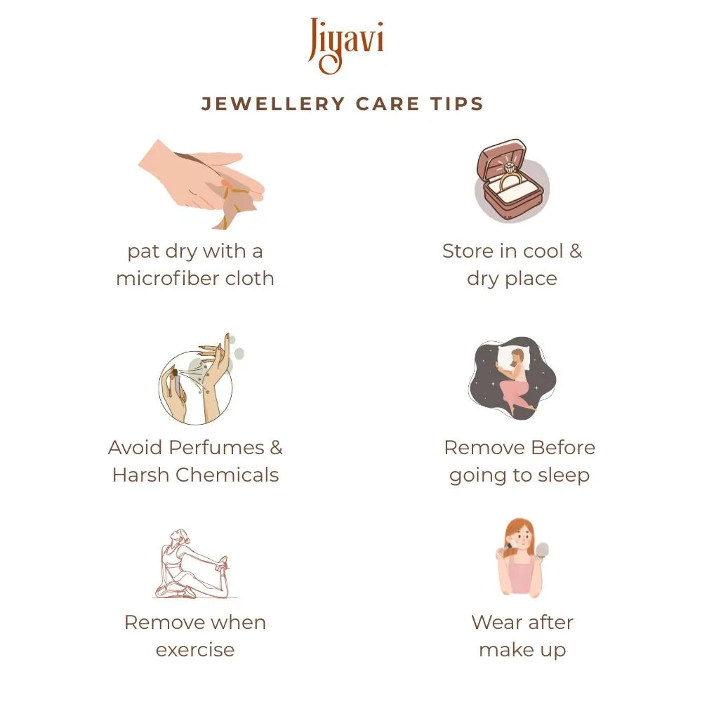 Jewellery care tips graphic with Jigavi branding on a white background