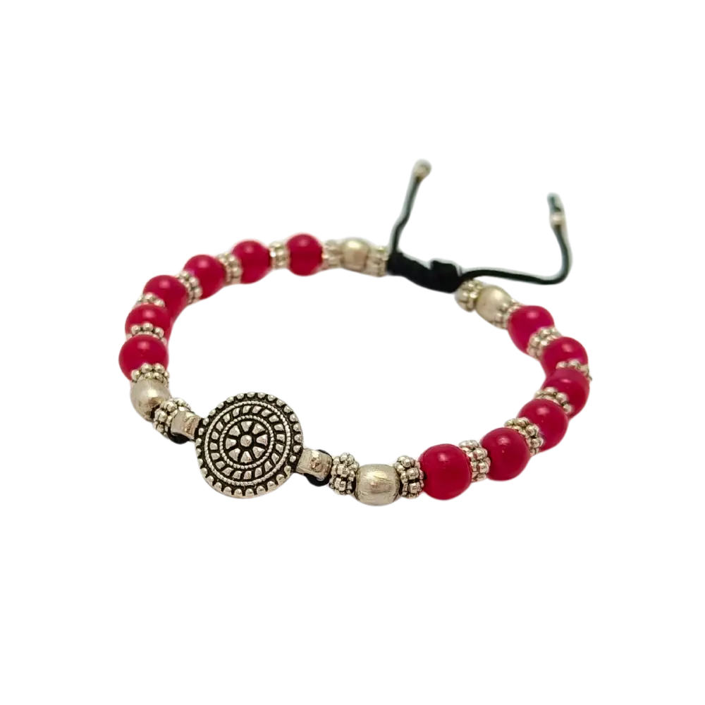 Jiyavi's "Crimson Charm" Beaded Oxidised Bracelet for women