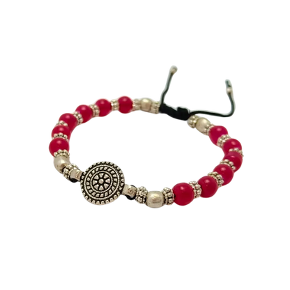 Jiyavi's "Crimson Charm" Beaded Oxidised Bracelet for women