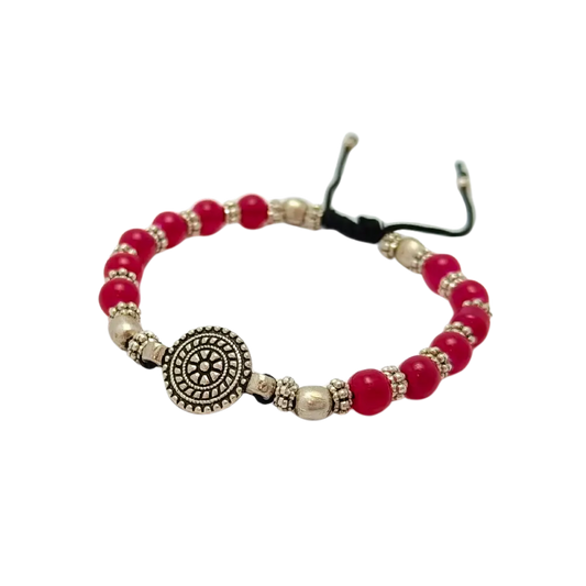 Jiyavi's "Crimson Charm" Beaded Oxidised Bracelet for women