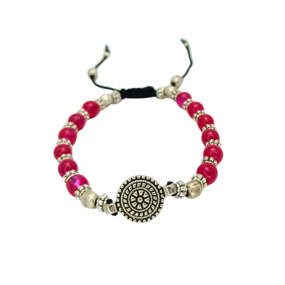 Jiyavi's "Crimson Charm" Beaded Oxidised Bracelet for women