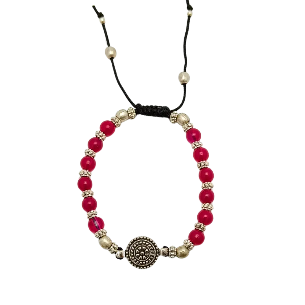 Jiyavi's "Crimson Charm" Beaded Oxidised Bracelet for women