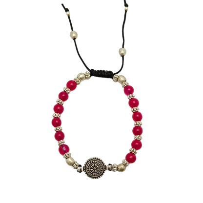 Jiyavi's "Crimson Charm" Beaded Oxidised Bracelet for women