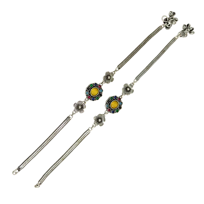 Jiyavi's "Enchanted Steps" Oxidised Silver-Toned Anklets for woman