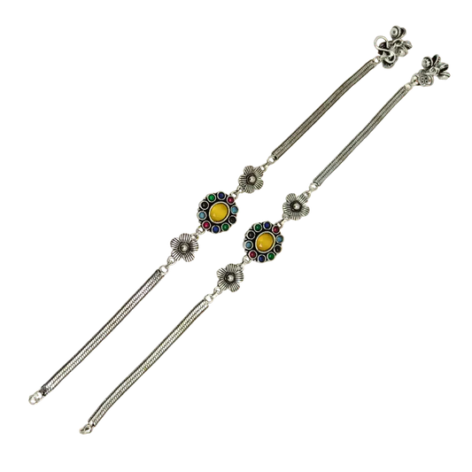 Jiyavi's "Enchanted Steps" Oxidised Silver-Toned Anklets for woman