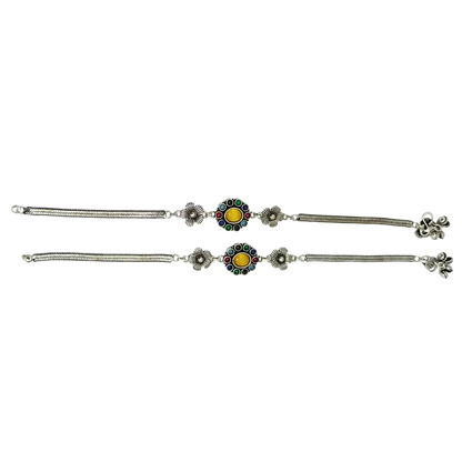 Jiyavi's "Enchanted Steps" Oxidised Silver-Toned Anklets for woman