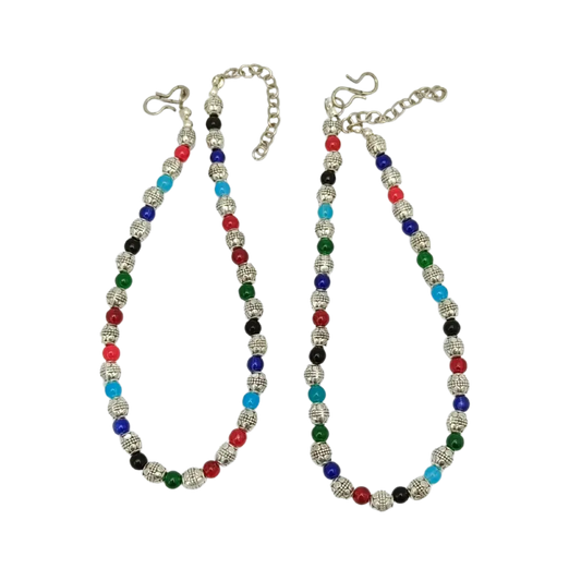 Jiyavi's "Kaleidoscope Beats" Oxidized Silver-Toned Anklets for woman