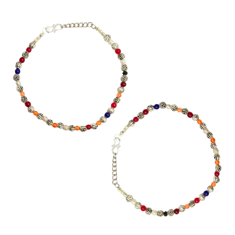 Colorful beaded necklace on a white background