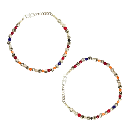 Colorful beaded necklace on a white background