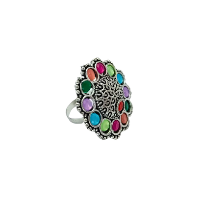 Jiyavi's "Vibrant Mandala" Oxidised Ring for woman