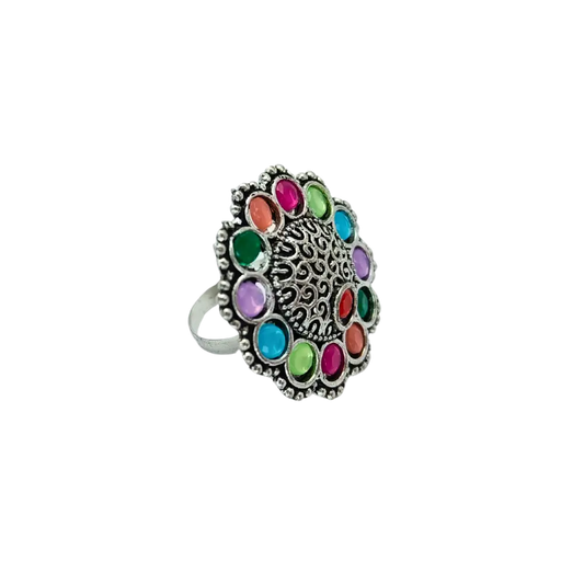 Jiyavi's "Vibrant Mandala" Oxidised Ring for woman