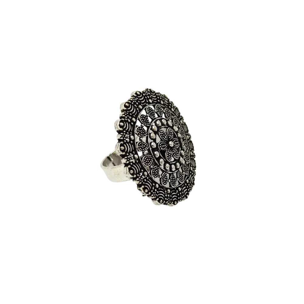 Jiyavi's "Antique Filigree" Oxidised Ring for woman