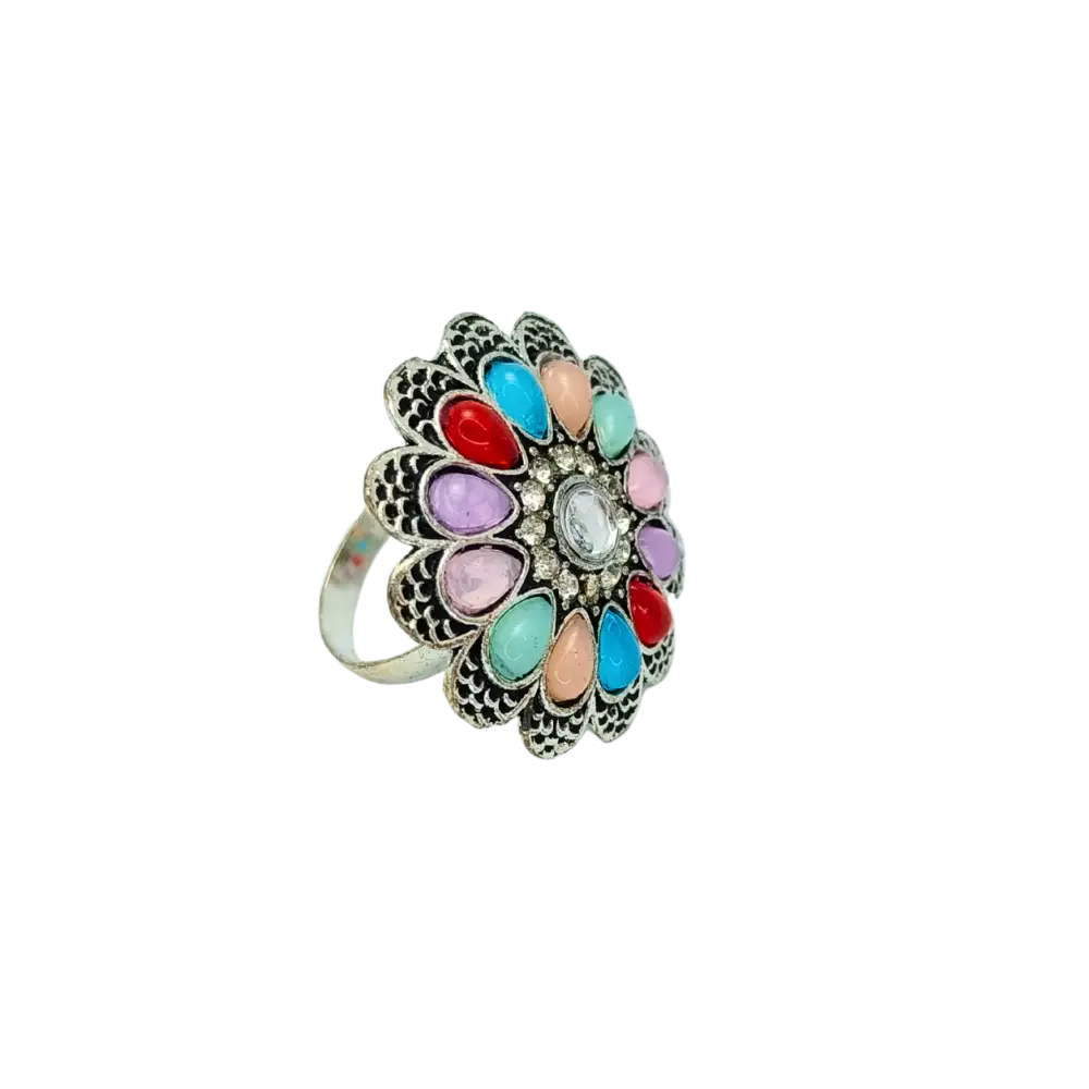 Jiyavi's "Timeless Petals" Oxidised Ring for woman