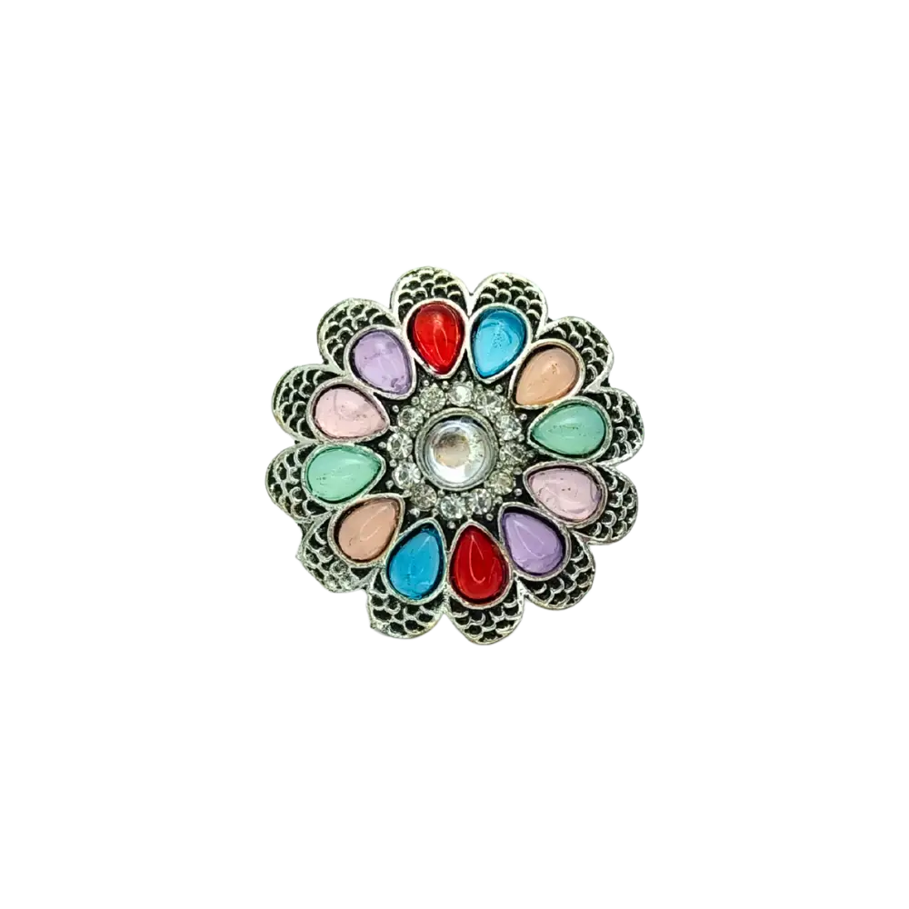 Jiyavi's "Timeless Petals" Oxidised Ring for woman