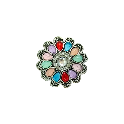 Jiyavi's "Timeless Petals" Oxidised Ring for woman