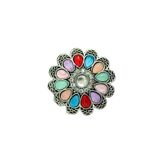 Jiyavi's "Timeless Petals" Oxidised Ring for woman