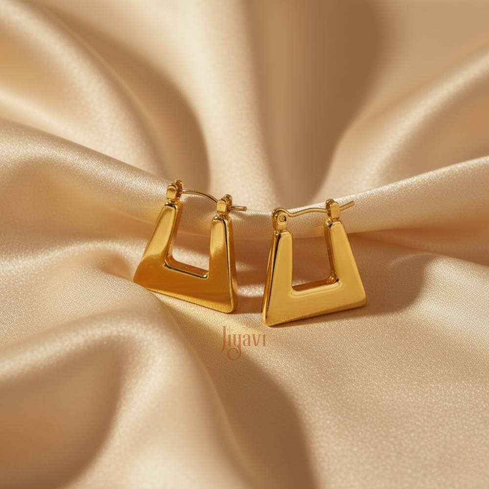 Demi-Fine Trapezoid Geometric Hoop Earrings