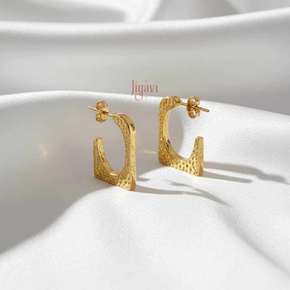 Demi-Fine Square Hammered Hoop Earrings