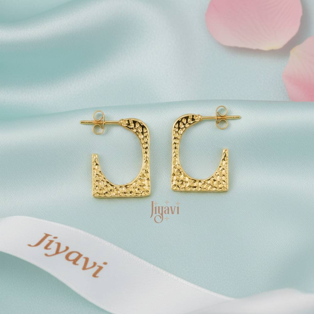 Demi-Fine Square Hammered Hoop Earrings