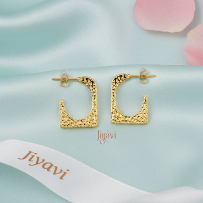 Demi-Fine Square Hammered Hoop Earrings