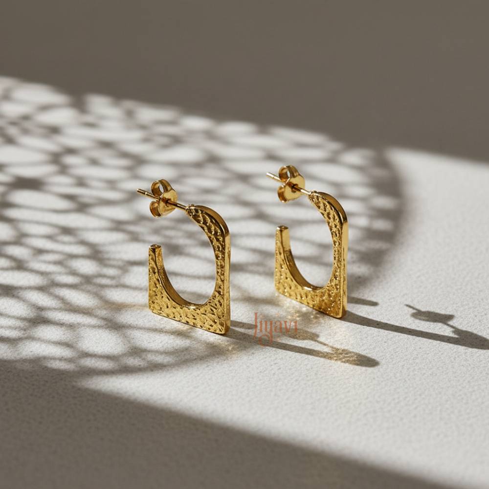 Demi-Fine Square Hammered Hoop Earrings