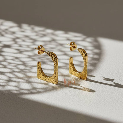 Demi-Fine Square Hammered Hoop Earrings