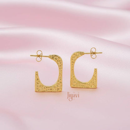 Demi-Fine Square Hammered Hoop Earrings