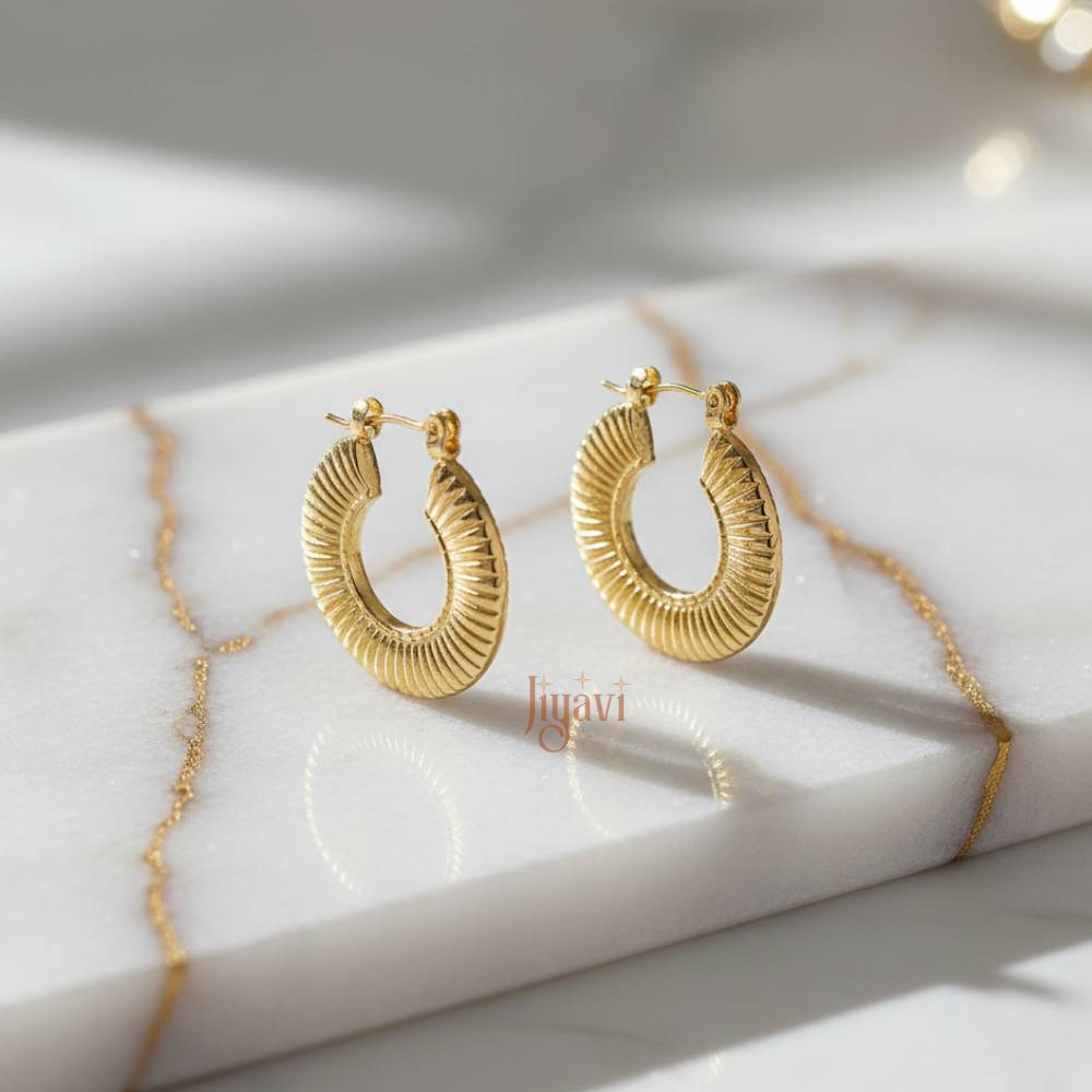 Demi-Fine Ridged Hoop Earrings