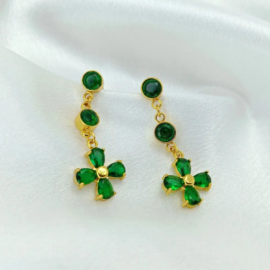 Jiyavi's Demi-Fine "Emerald Bloom" Anti-Tarnish Dangle Earrings