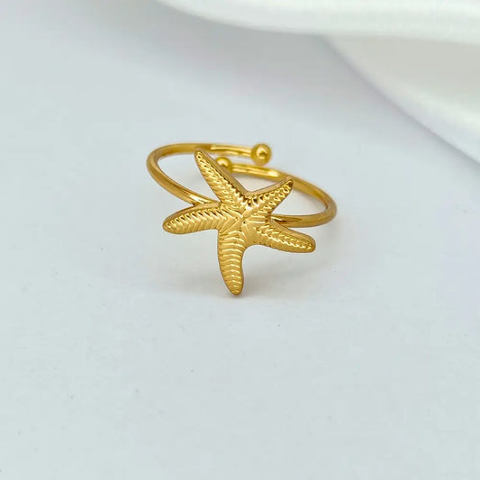 Jiyavi's Demi-Fine "Starfish Wish" Adjustable Gold Ring for woman