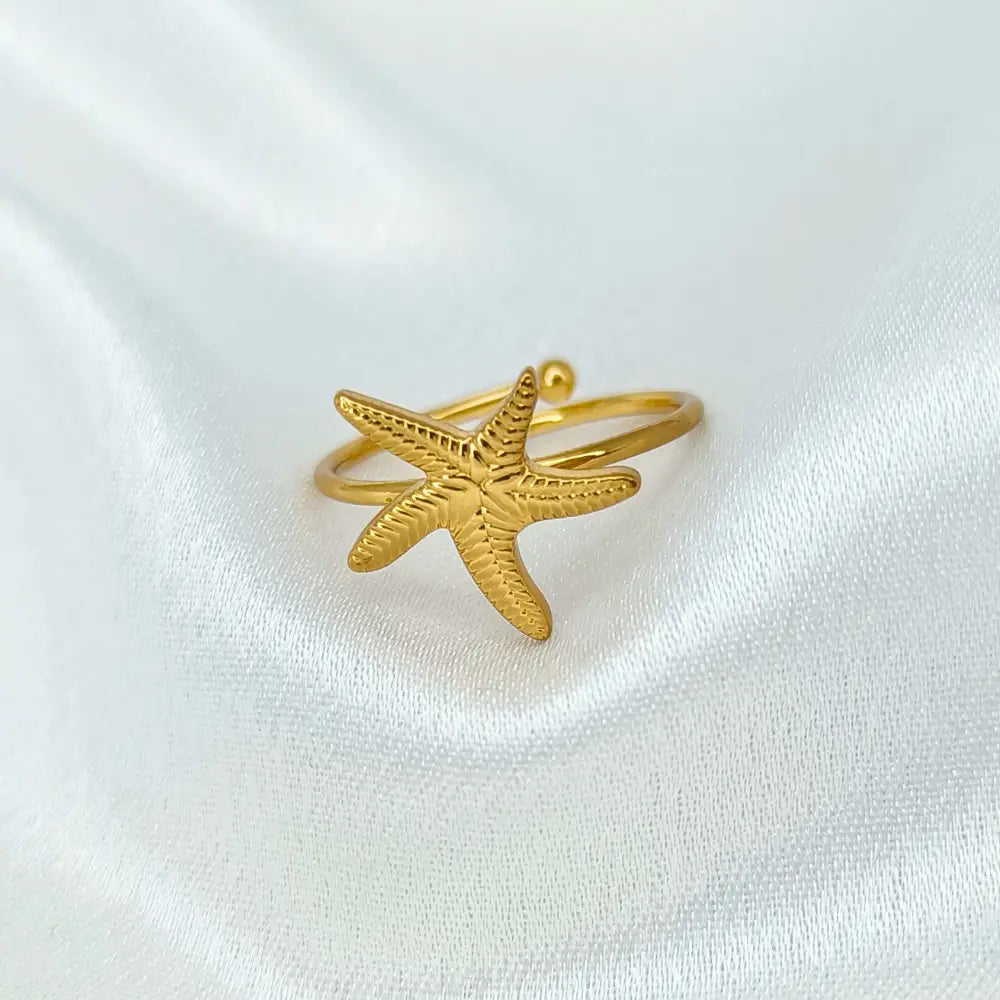 Jiyavi's Demi-Fine "Starfish Wish" Adjustable Gold Ring for woman