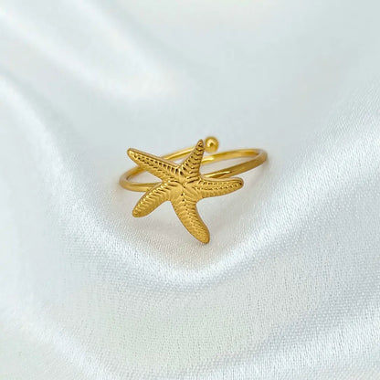 Jiyavi's Demi-Fine "Starfish Wish" Adjustable Gold Ring for woman