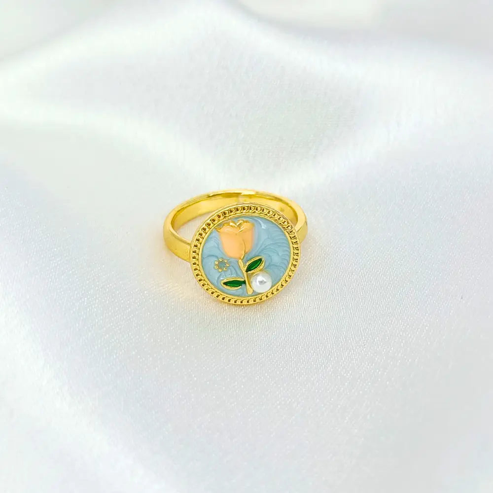 Jiyavi's Demi-Fine "Enchanted Bloom" Enamel Ring for woman