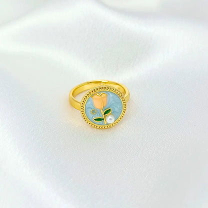 Jiyavi's Demi-Fine "Enchanted Bloom" Enamel Ring for woman
